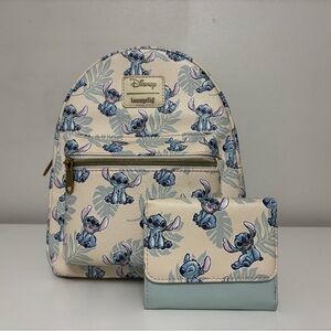 Loungefly Disney Stitch Cream and Blue Kids Backpack and Wallet